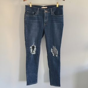 Levi's 711 Skinny Distressed‎ Dark Wash Jeans